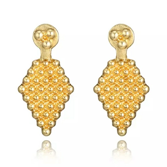 Gold Tone Honeycomb Jacket Stud Earrings ear ring - Picture 2 of 3